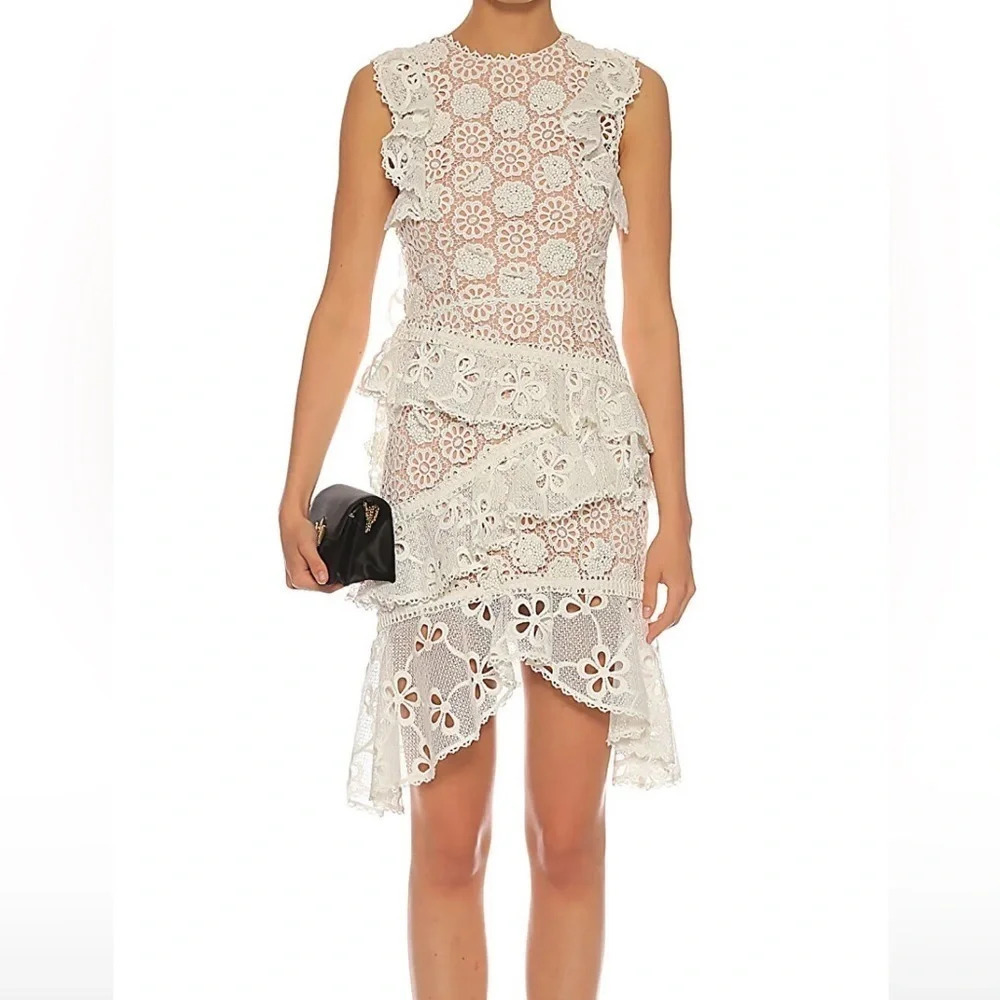 Alexis Dress Mini Size XS Lace Floral Lined Sleeveless Off White Asymm Hem